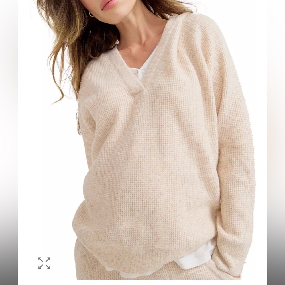 Hatch 'The Cozy' Beige Wool Blend‎ Waffle Hoodie Size 1 Small